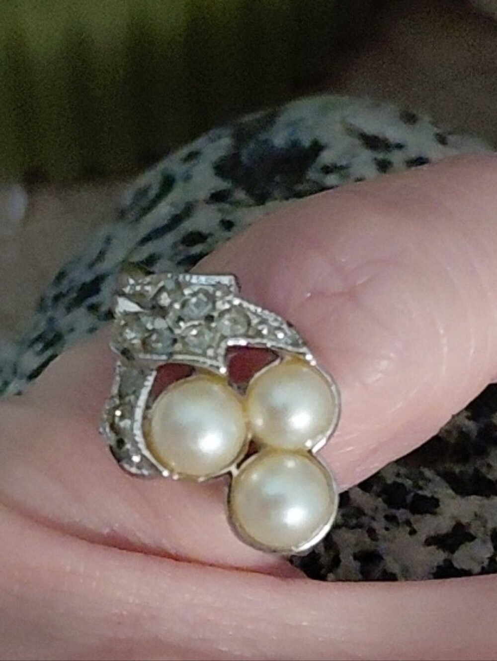 Triple Pearl Cluster Ring in White and Silver-Tone